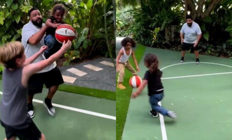 Reactions As DJ Khaled Is Seen Playing Basketball With His Children In New Video