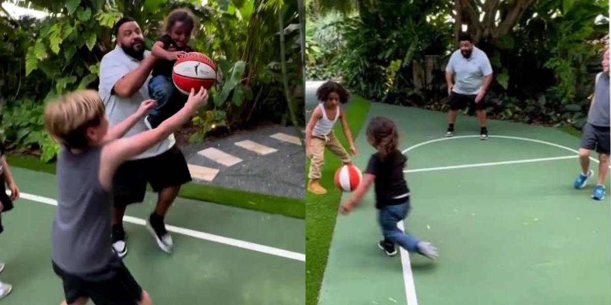 Reactions As DJ Khaled Is Seen Playing Basketball With His Children In New Video