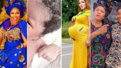 Biola Bayo reacts as Jayeola Monje issues a PSA over her newborn son