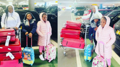 Reactions As Bukola Arugba And Her Twin Children Arrive In London For Vacation