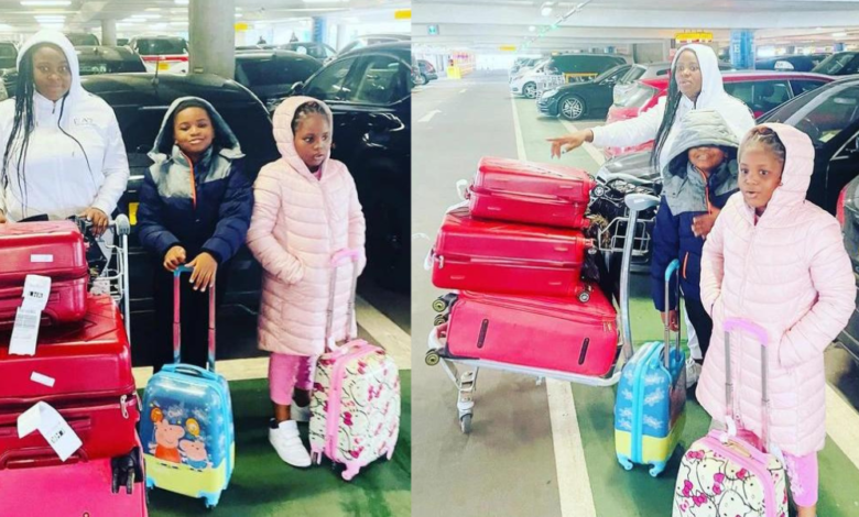 Reactions As Bukola Arugba And Her Twin Children Arrive In London For Vacation