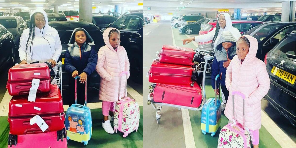 Reactions As Bukola Arugba And Her Twin Children Arrive In London For Vacation