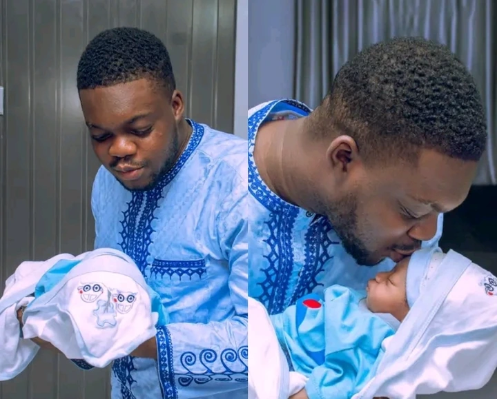 Popular Skitmaker Cute Abiola Takes a Delightful Stroll with His Newborn Baby for the First Time