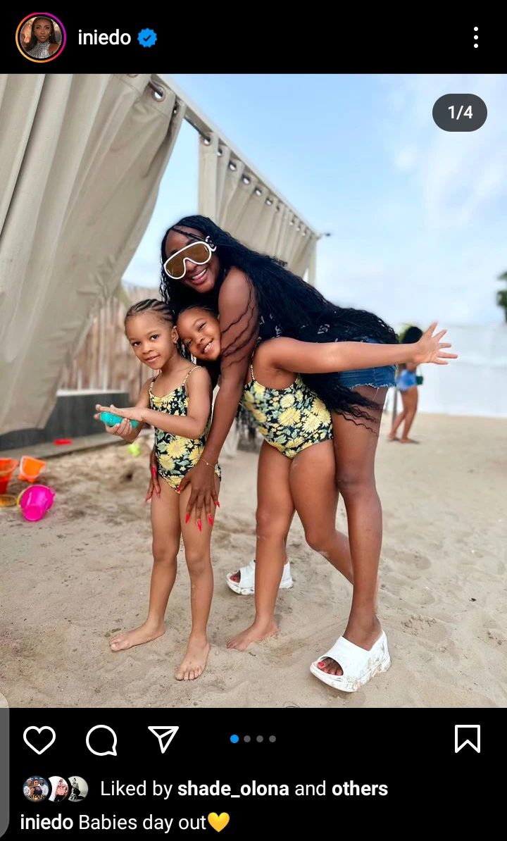 Heartwarming Response: Ini Edo Delights Fans with Cherished Beachside Moments Featuring Her Beloved 'Babies'